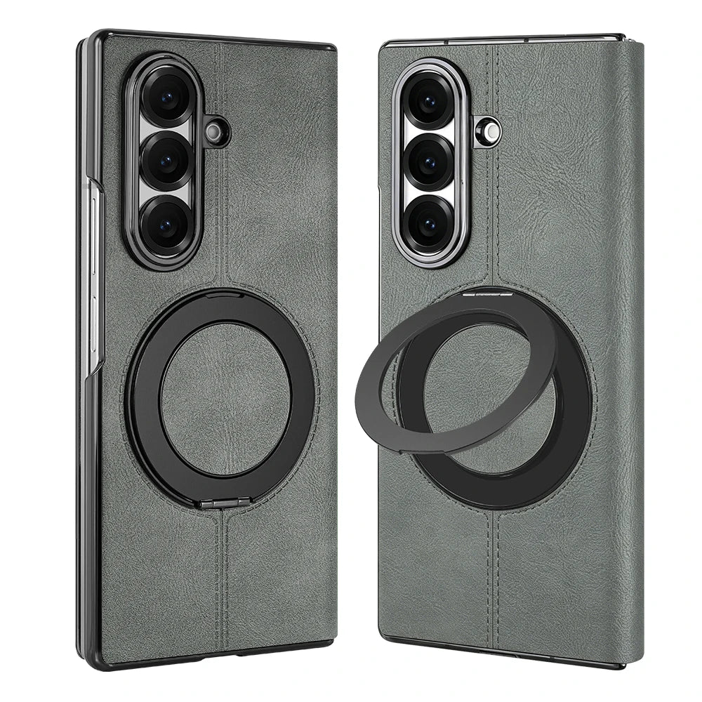 Magnetic Plain PU Leather Flip Phone Case With 360° Rotatable Ring Kickstand Holder for Samsung For Galaxy Z Fold 8 Ultra 7/6