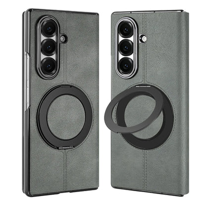 Magnetic Plain PU Leather Flip Phone Case With 360° Rotatable Ring Kickstand Holder for Samsung For Galaxy Z Fold 8 Ultra 7/6