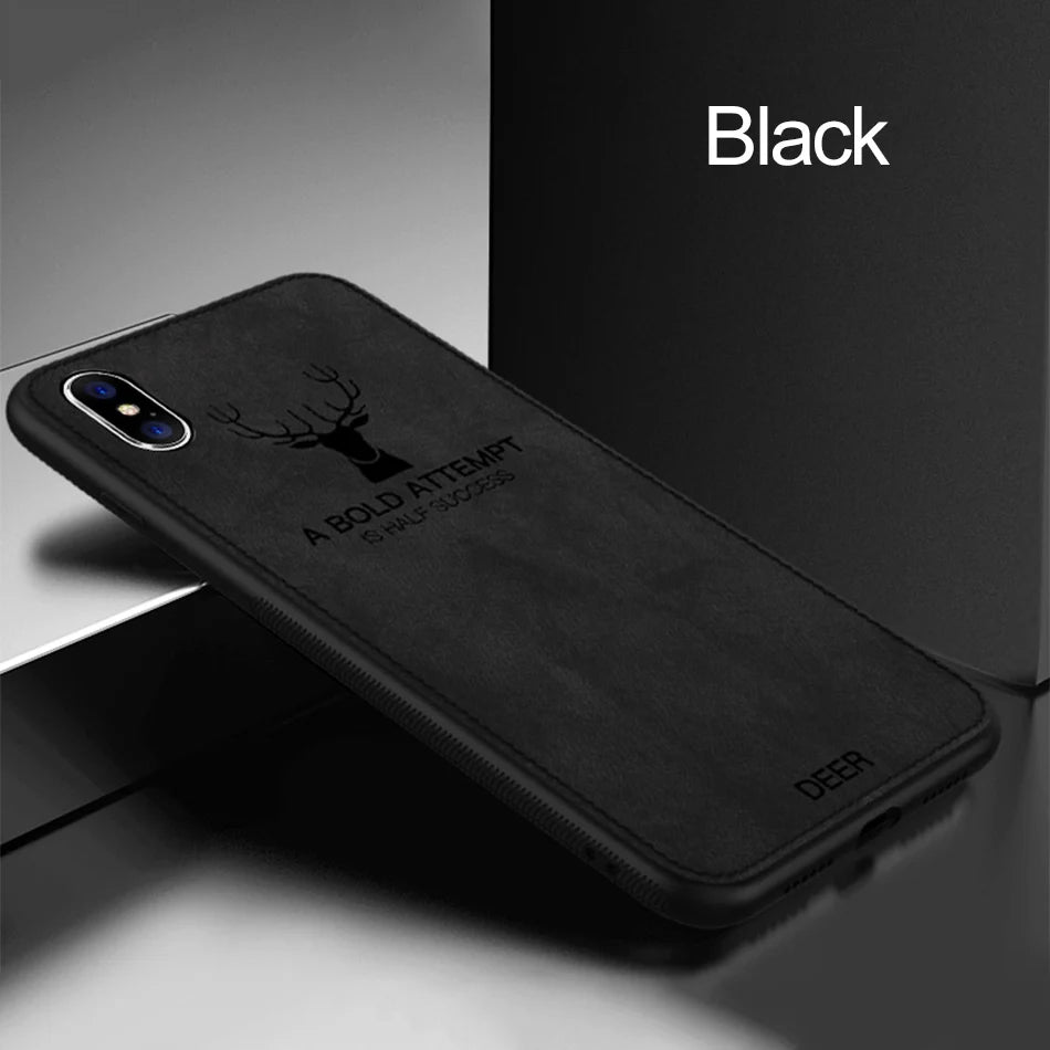 Luxury Deer Print Cloth Texture Case For iPhone 15 14 13 12 Mini 11 Pro X XS MAX XR Phone Cases Soft Cover Silicone Shockproof