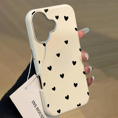 Love Heart Pattern INS Phone Case For iPhone 17 16 15 14 13 12 11 Pro Max Plus Protection Shockproof Silicone Soft Luxury Cover