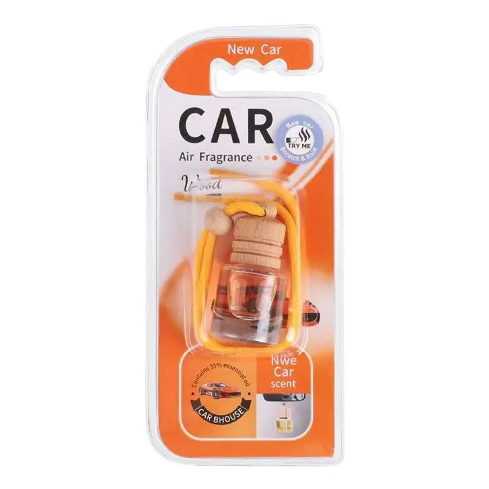Hanging Car Air Freshener Refillable Glass Bottle Wooden Cap Essential Oil Diffuser Pendant Long Lasting Auto Perfume Ornament
