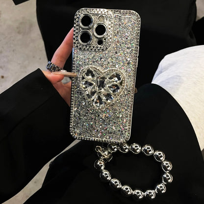 Luxury Rhinestone Heart Phone Case for iPhone 17 Air 16 15 14 13 12 Pro Max 11 with Strap Stand Flash Powder Dispensing Process
