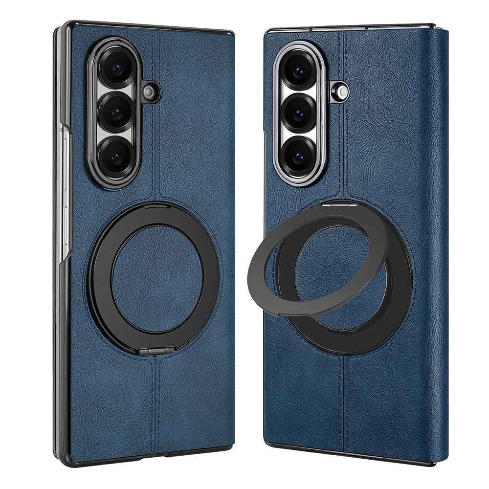 Magnetic Plain PU Leather Flip Phone Case With 360° Rotatable Ring Kickstand Holder for Samsung For Galaxy Z Fold 8 Ultra 7/6