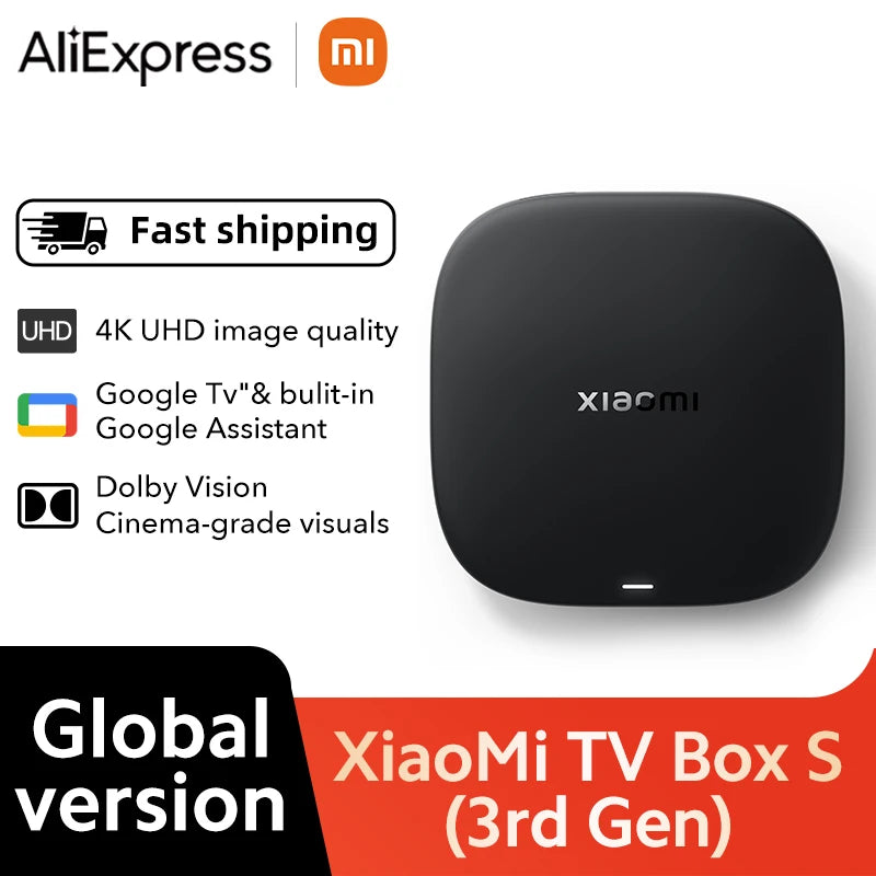 Global Version Xiaomi Mi TV Box S 3rd Gen Bluetooth 5.2 4K UHD Wifi6 2GB 32GB Google TV Google Assistant Smart Media Control