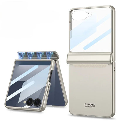 Hinge Protection Magnetic Hard Shell Phone Case for Samsung Galaxy Z Flip 8 7 6 Flip7 Flip6 with Tempered Film Protector Cover