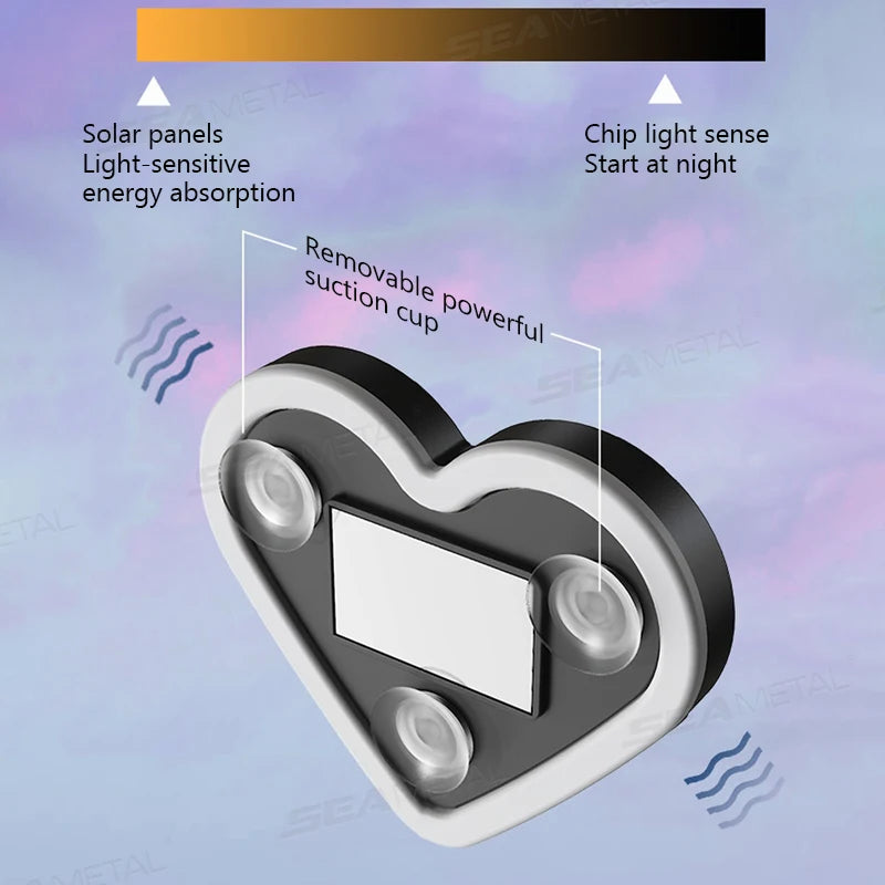 SEAMETAL Universal Car Solar Heart-shaped Light Car Window LED Peach Heart Atmosphere Lamp for Car Exterior Interior Decoration