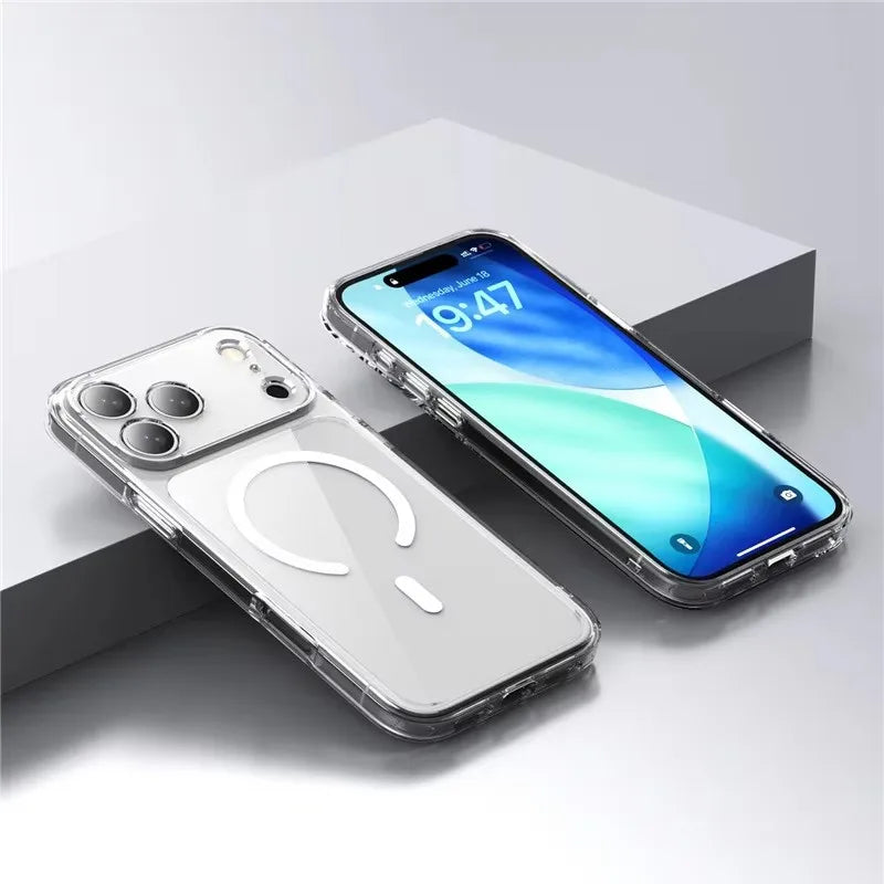 Luxury Clear Shockproof For Magsafe Magnetic Case For iPhone 17 Air 17Pro 17 ProMax Wireless Charging Shockproof Hard Back Cover