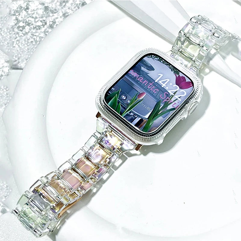 New Laser Transparent Strap for Apple Watch Band 44mm 40 41 45 38 49 46 42mm Correa Bracelet iWatch Series 12 11 10 9 8 7 6 5 4