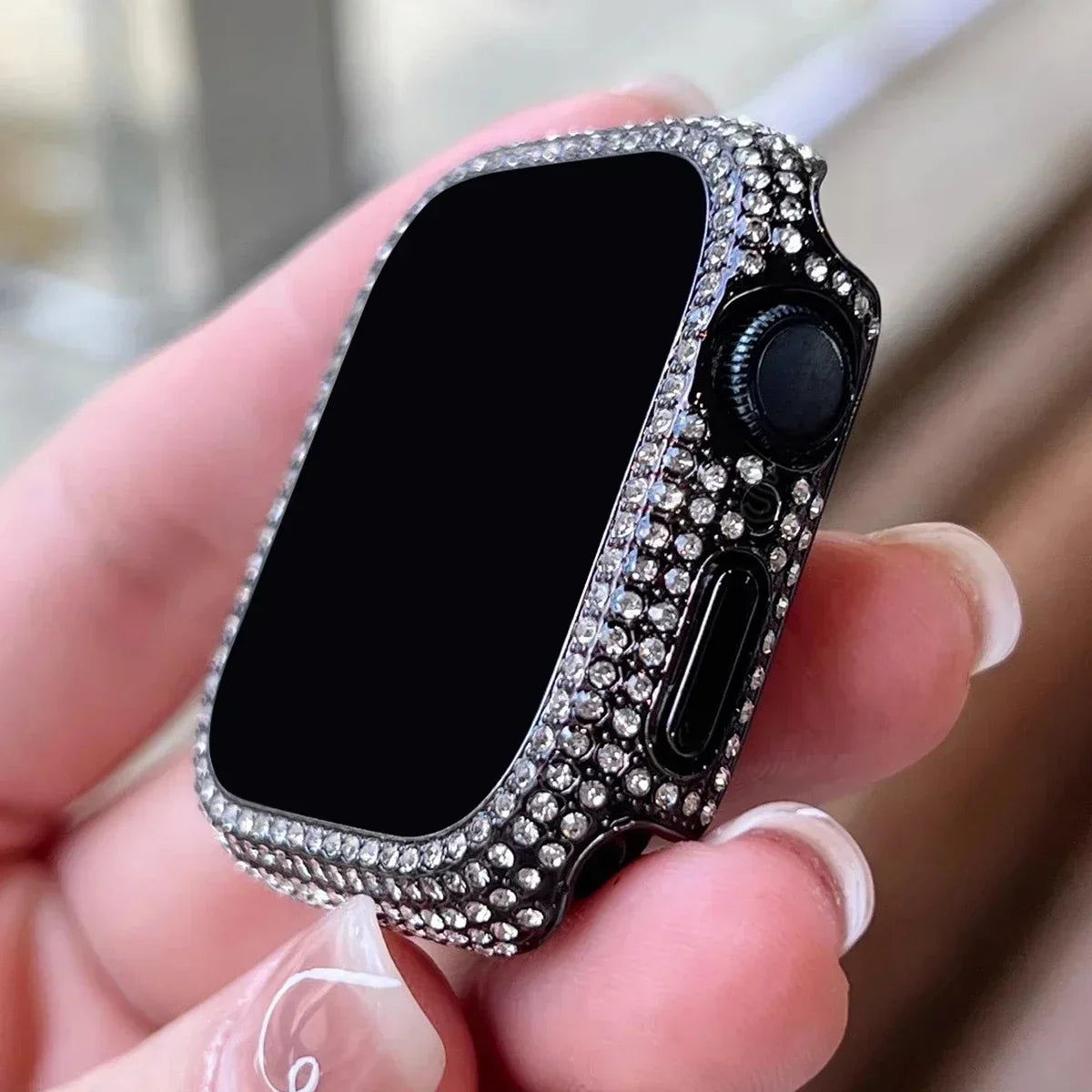 Rhinestone Decor Tempered Glass Screen Protector Watch Case For Apple Watch 38/40/41/42/44/45/46mm,Series SE/10/9/8/7/6/5/4/3/2