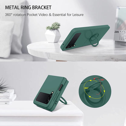 Luxury Liquid Silicone Ring Holder Magnetic Bracket Phone Case For Samsung Galaxy Z Flip 3 4 5 6 7 8 Flip8 Flip7 5G Back Cover