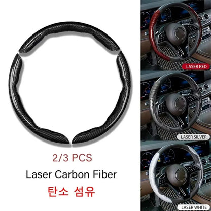 3PCS Laser Carbon Fiber Silicone Car Steering Wheel Cover 1K Micro Fiber Leather PVC Wheel Booster Cover Non-Slip Universal