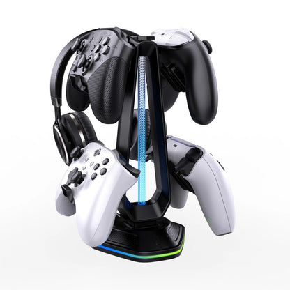Gaming Headphones & Controller Storage Stand with Light Modes,2 USB Charging Ports ,Controller Holder for Desk