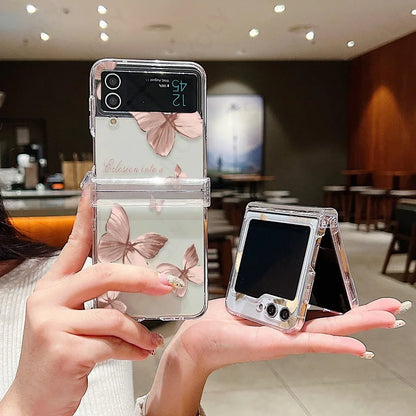 Butterfly Pattern Clear Case For Samsung Galaxy Z Flip 8 7 FE 6 5 4 3 5G Hard PC Folding Cover For Samsung Z Flip8 Flip7 Flip6