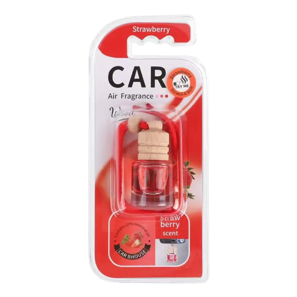 Hanging Car Air Freshener Refillable Glass Bottle Wooden Cap Essential Oil Diffuser Pendant Long Lasting Auto Perfume Ornament