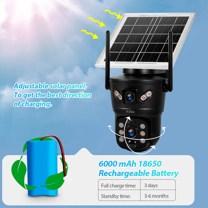 KERUI Outdoor Waterproof 6MP 4G SIM WIFI Solar Camera Dual Lens Camera Solar Panel Home Security CCTV Video Surveillance V380pro