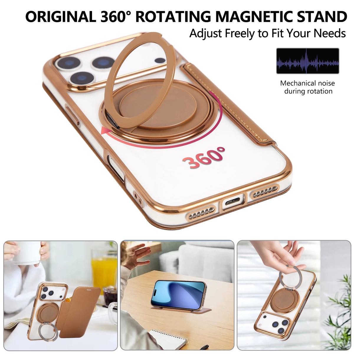 360 Rotating Bracket Magnetic Leather Case for IPhone 17 Pro Max 16 Plus 15 14 Shockproof Comfortable Grip RFID Bag Book Cover