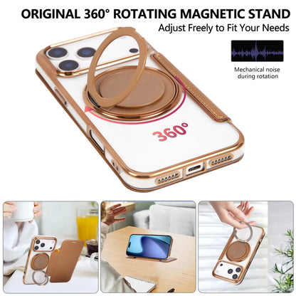 360 Rotating Bracket Magnetic Leather Case for IPhone 17 Pro Max 16 Plus 15 14 Shockproof Comfortable Grip RFID Bag Book Cover