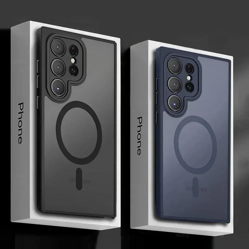 Magnetic Luxury Matte Phone Case For Samsung Galaxy S26 S25 S24 S23 Ultra Plus FE Lens Protect Wireless Charge Shockproof Cover