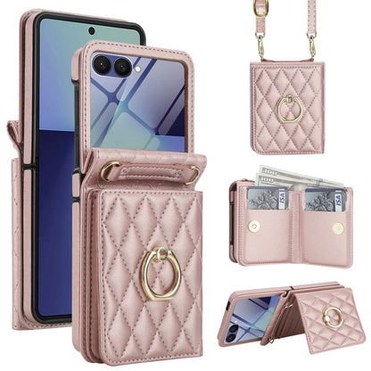 Crossbody Lanyard Leather Wallet Ring Holder Phone Case With Mirror Film For Samsung Galaxy Z Flip 8 7 6 5 4 3 Pocket Back Cover