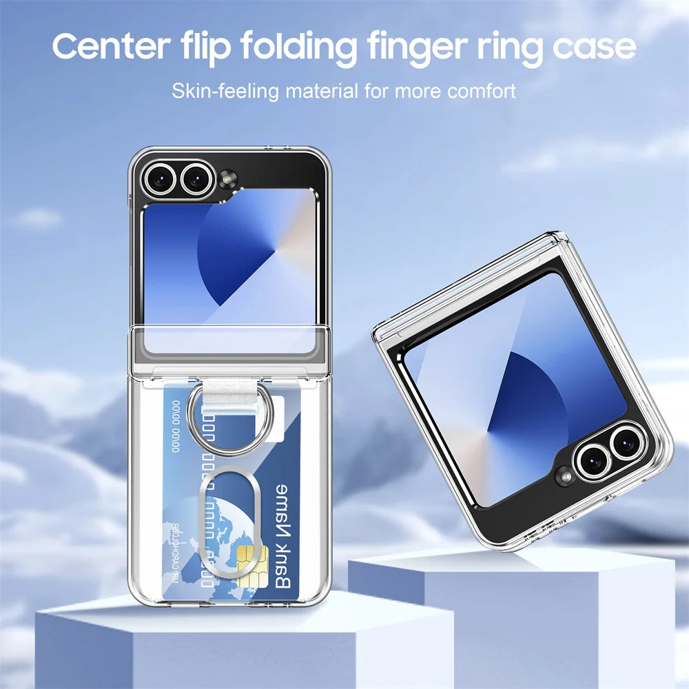 Luxury Wallet Clip Flip Slot Card Phone Case for Samsung Z Flip 8 7 6 5 5G Flip6 ZFlip5 ZFlip6 Finger Ring Shockproof PC Covers