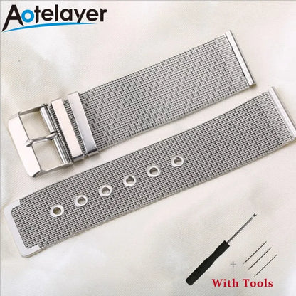 12mm 14mm 16mm 18mm 20mm 22mm 24mm Silver Mesh Milanese Watch Strap Stainless Steel Wristband for Universal Watch Accessories