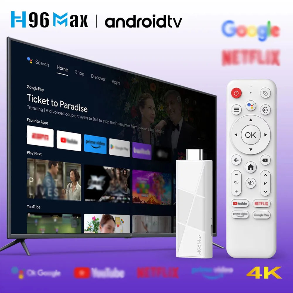 2026 H96 MAX RK3518 Android14 Smart Mini TV Stick Wifi6 BT5.4 4K HD 3D Quad-Core Google Voice Assistant Home TV Box Media Player