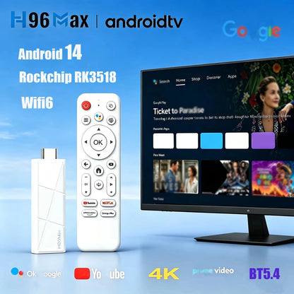 2026 H96 MAX RK3518 Mini TV Stick Android 14 4K Media Player Quad Core Voice Remote WiFi6 BT5.4 2GB RAM 8GB/16GB Smart TV Box