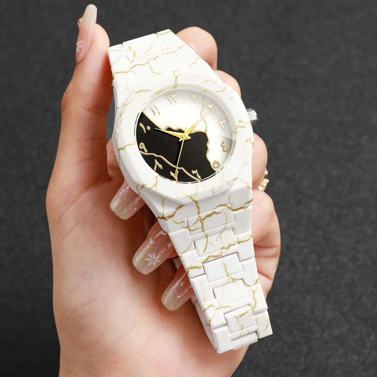 Fashio Marble Texture Women Watch Casual Arabic Dial Plastic Band Men Quartz Watch Clock Gift Relogio Feminino（Without Box）