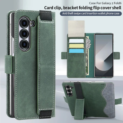 PU Leather Flip Wallet Phone Case for Galaxy Z Fold 8 Ultra Z Fold 8/7/6/5 with RFID Blocking, Adjustable Wristband Kickstand
