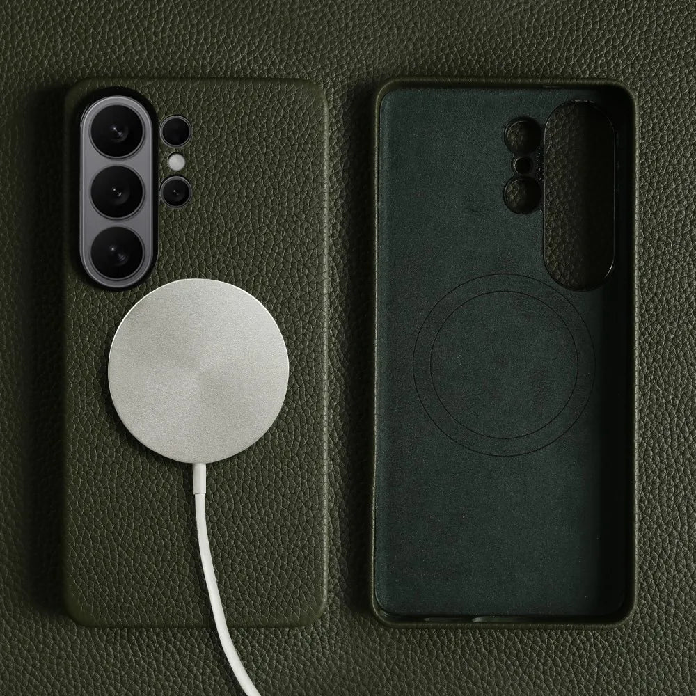 Genuine Leather Cases Magnetic Wireless Charging Lychee Pattern for Samsung Galaxy S26 Ultra S25 S24 S23 S22 S21 S20 Back Cover