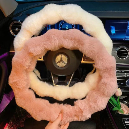 Plush Car Steering Wheel Cover Winter Universal Soft Fluffy Handbrake Shift Cover Auto Interior Accessories for Men Women Warm