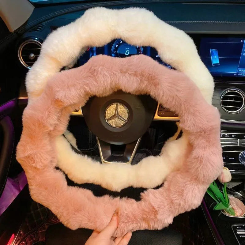 Plush Car Steering Wheel Cover Winter Universal Soft Fluffy Handbrake Shift Cover Auto Interior Accessories for Men Women Warm