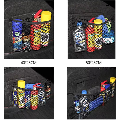 Car Back Rear Trunk Seat Elastic String Net Magic Sticker Mesh Storage Bag Pocket Cage Auto Organizer Seat Back Bag