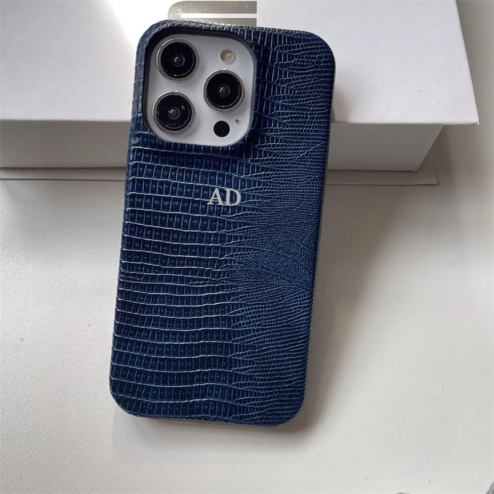 Personalise Gold Silver Initials Letters Leather Case For Iphone 15 12 14 13 16 17Pro Max 14 16 Plus Luxury Lizard PU Hard Cover