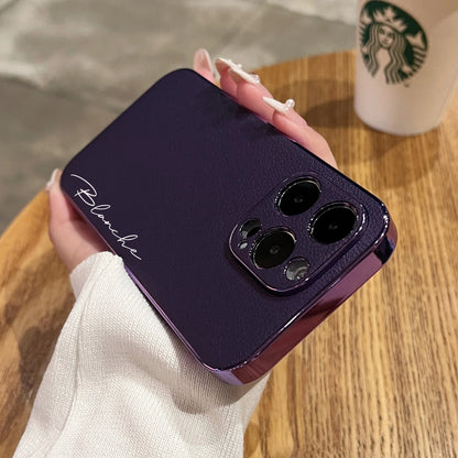 Luxury Plating Leather Personalized Name Case For iPhone 11 12 13 14 15 16 Pro Max Customized DIY Shockproof Cover 15 14 Pro Max