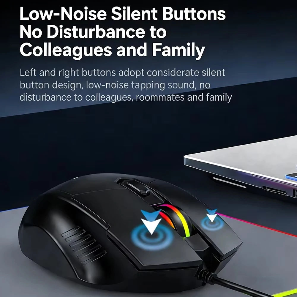 KEBIDUMEI Wired Gaming Mouse 6-Button 7200DPI Adjustable Optical Mouse USB RGB Silent Mice Ergonomic Mice For Desktop Laptop