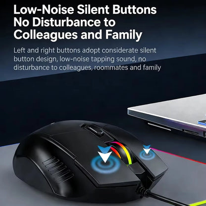 KEBIDUMEI Wired Gaming Mouse 6-Button 7200DPI Adjustable Optical Mouse USB RGB Silent Mice Ergonomic Mice For Desktop Laptop