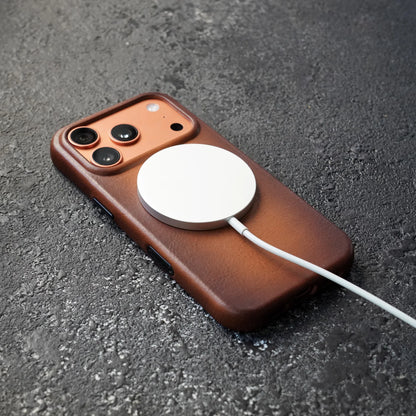 YMW Handmade Italian Genuine Leather Case for iPhone 17 16 15 Pro Max Magnetic Luxury Business Retro Cowhide Phone Cover