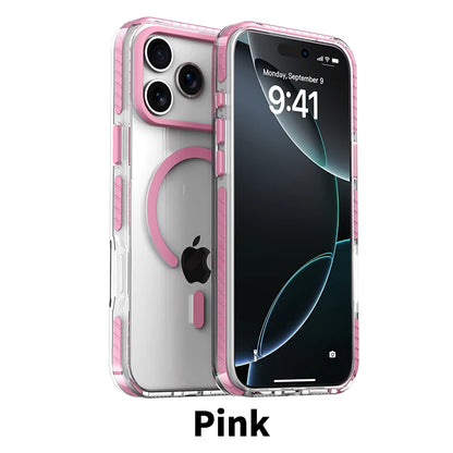 Luxury PE Striped Border Cover For Magsafe Magnetic Wireless Charge Clear Phone Case For iPhone 17 Air 16 E 15 14 13 12 Pro Max