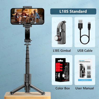 AXNEN Handheld Selfie Stick Gimbal Stabilizer for iPhone Android Smartphone Anti-shake Video Record  Tripod  with Fill Light App