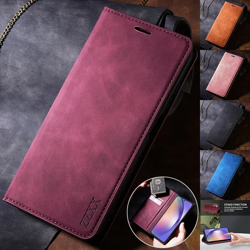 Wallet Skin Friendly Flip Leather Case For Samsung Galaxy S26 Ultra S25 Edge S24 Plus S23 FE A15 A16 A17 A26 A35 A36 A54 A55 A56