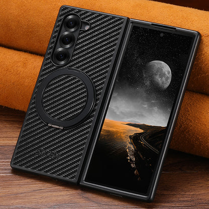 Mobile Phone Case Magnet Wireless Charging 360° Rotating Stand Faux Leather Ring Buckle For Samsung Galaxy Z Fold 8 Ultra 7 6 5