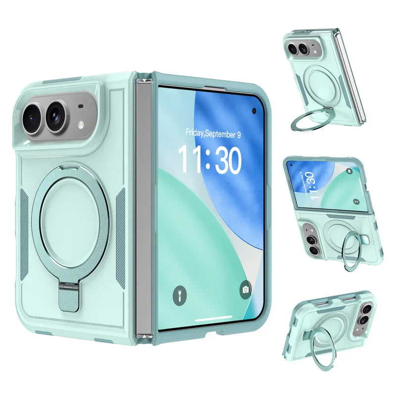Haoma Karon Color Invisible Magnetic Bracket Phone Case For IPhone Duo PC+TPU Sturdy Anti Drop Back Cover Protective Case