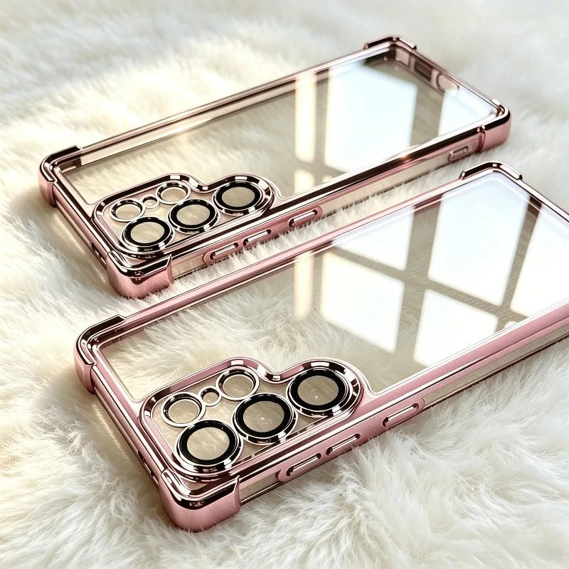 Luxury Plating Clear Phone Case for Samsung Galaxy S26 S25 S24 Ultra S 26 25 Plus S26Ultra Armor Bumper Shockproof Cases Cover