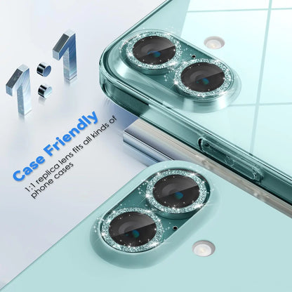 For IPhone 16 17/iPhone 16 Plus Camera Lens Protector Bling, [Glitter Decoration] Ultra-HD Tempered Glass Cover, Metal