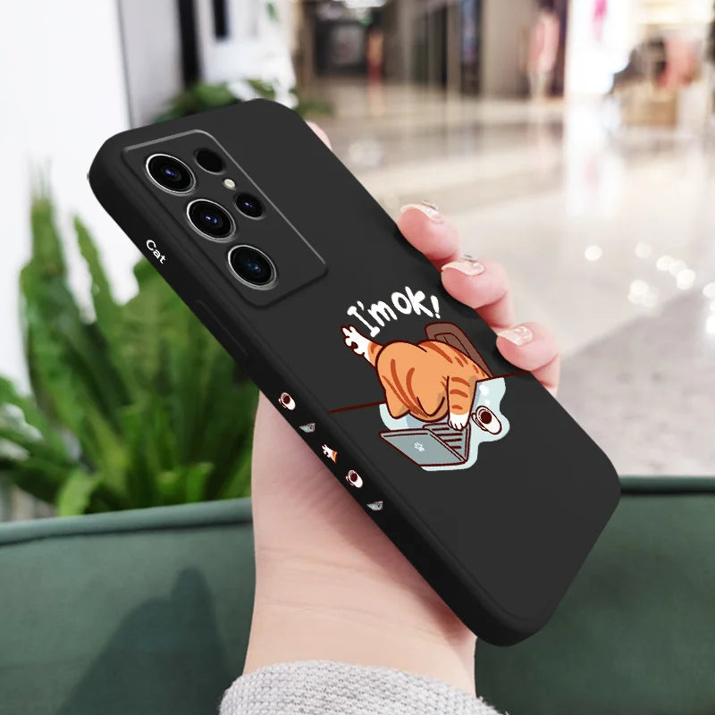 Working Cats Phone Case For Samsung Galaxy S25 S24 S23 S22 S21 S20 S10 S10E Ultra Plus FE Note 20 Ultra Plus Cover