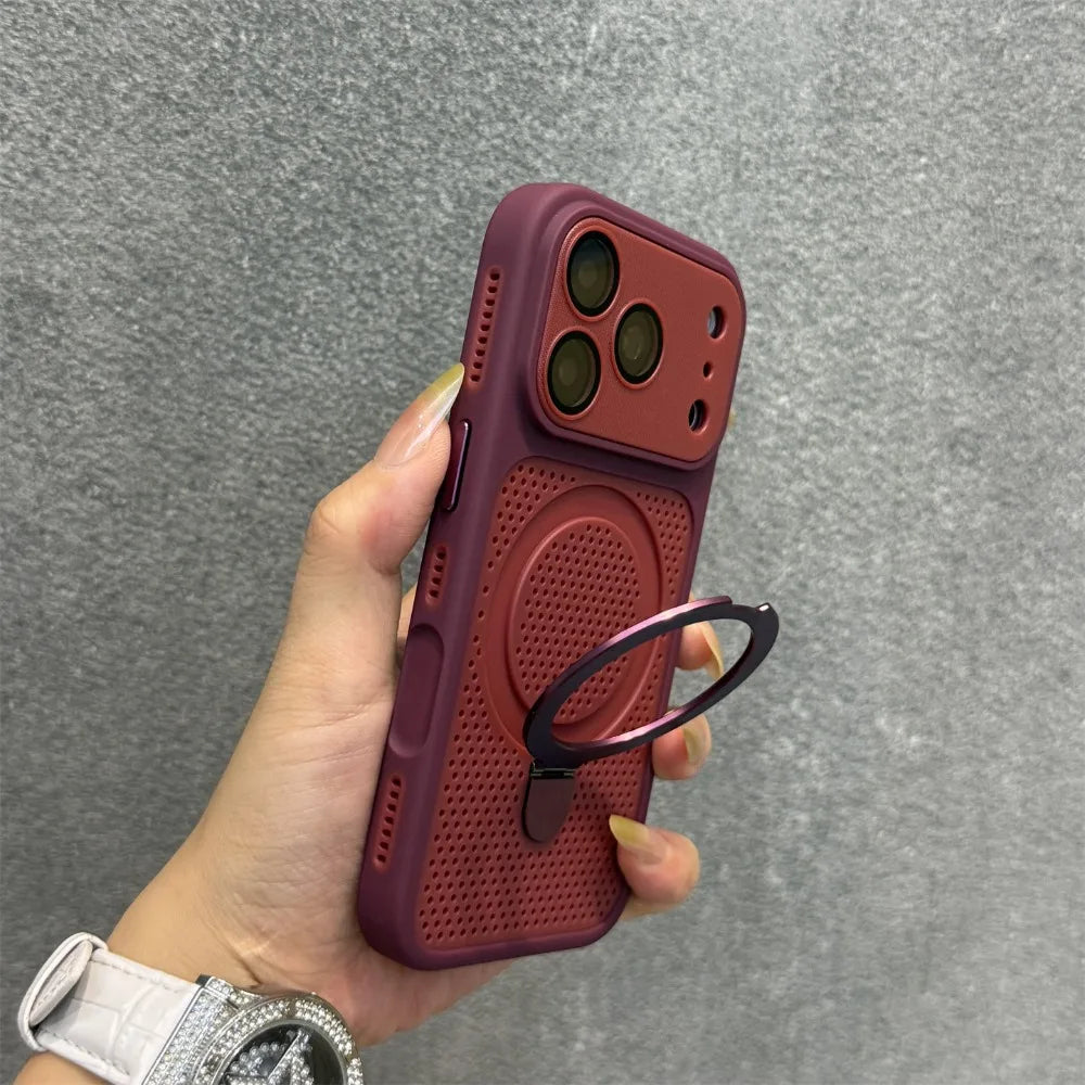 Cooling Heat Dissipation Stand Holder Case For iPhone 17 Pro Max 16 Pro 15 14 13 12 Invisible Bracket Magnetic Matte Hard Cover