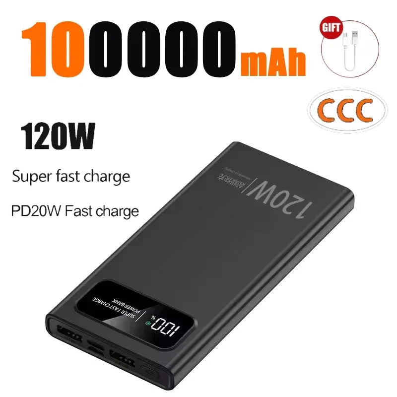 Lenovo CCC 500000mAh 120W Power Bank For Xiaomi Large Capacity Super Fast Charging Battery Digital Display Power Bank For iPhone