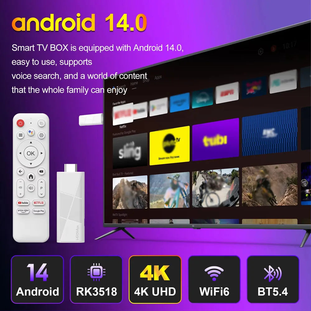 2026 H96 MAX RK3518 Android14 Smart Mini TV Stick Wifi6 BT5.4 4K HD 3D Quad-Core Google Voice Assistant Home TV Box Media Player