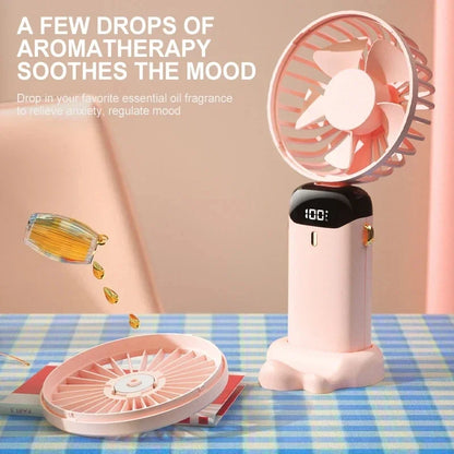 Mini Handheld Fan Foldable Neck Hanging Fan 5 Speed USB Rechargeable Portable Cool Fan with LED Digtal Display Low Noise Summer